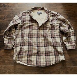 Woolrich Men's Plaid Flannel Button-Up Shirt Beige Brown Size L